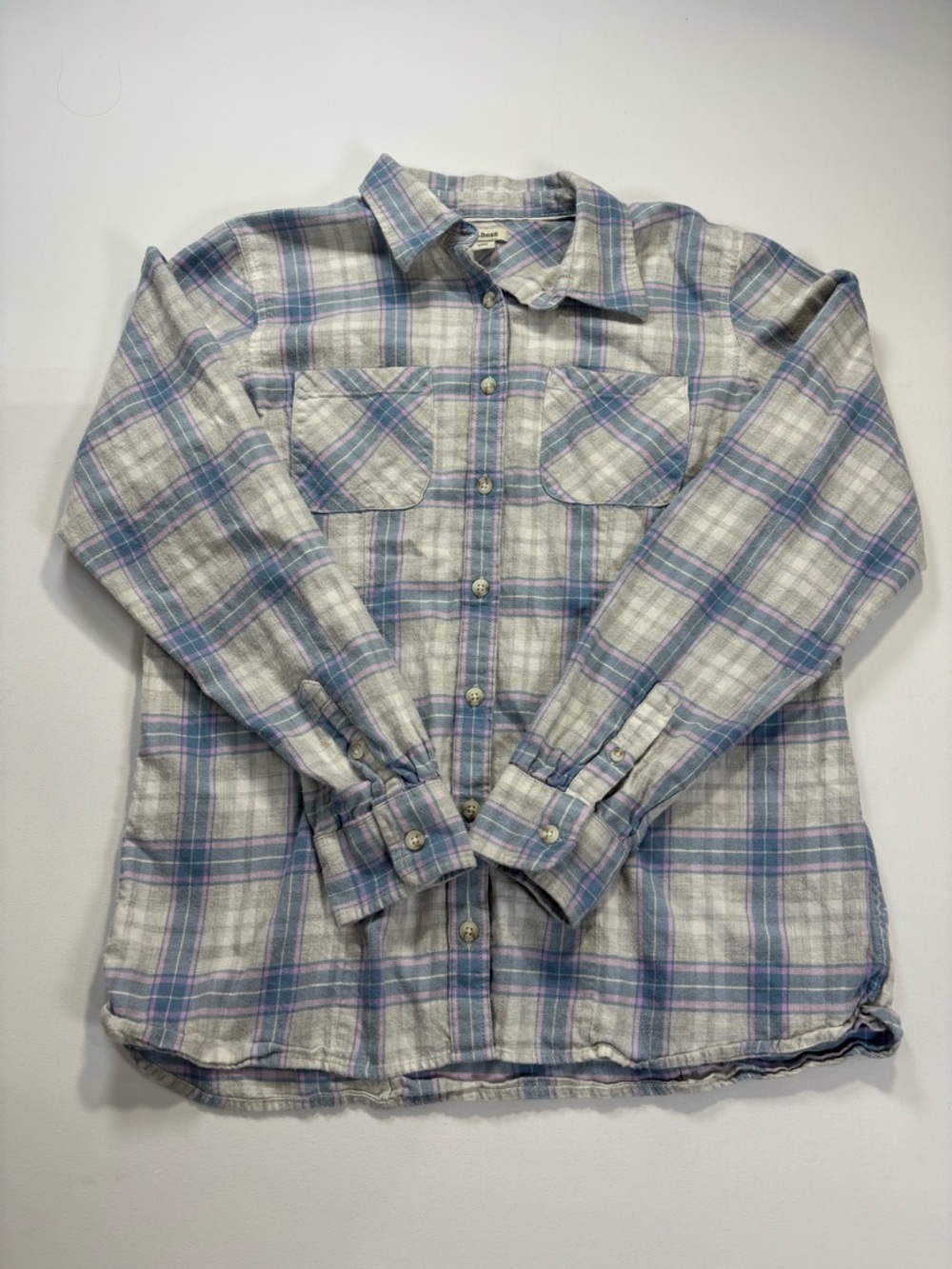 L.L. Bean Women’s Plaid Button-Down Shirt - Gray, Blue & Lavender